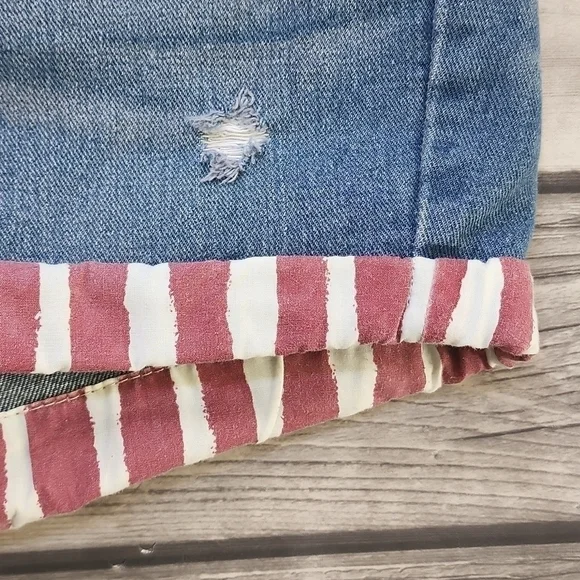 Lincoln Outfitters Distressed Stars and Stripes Denim Jean Shorts Sz 10 - Picture 3 of 5